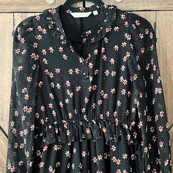 & Other Stories Ruffled Long Sleeve Black/Red Floral Mini Dress Size 2 EUC - Picture 4 of 10